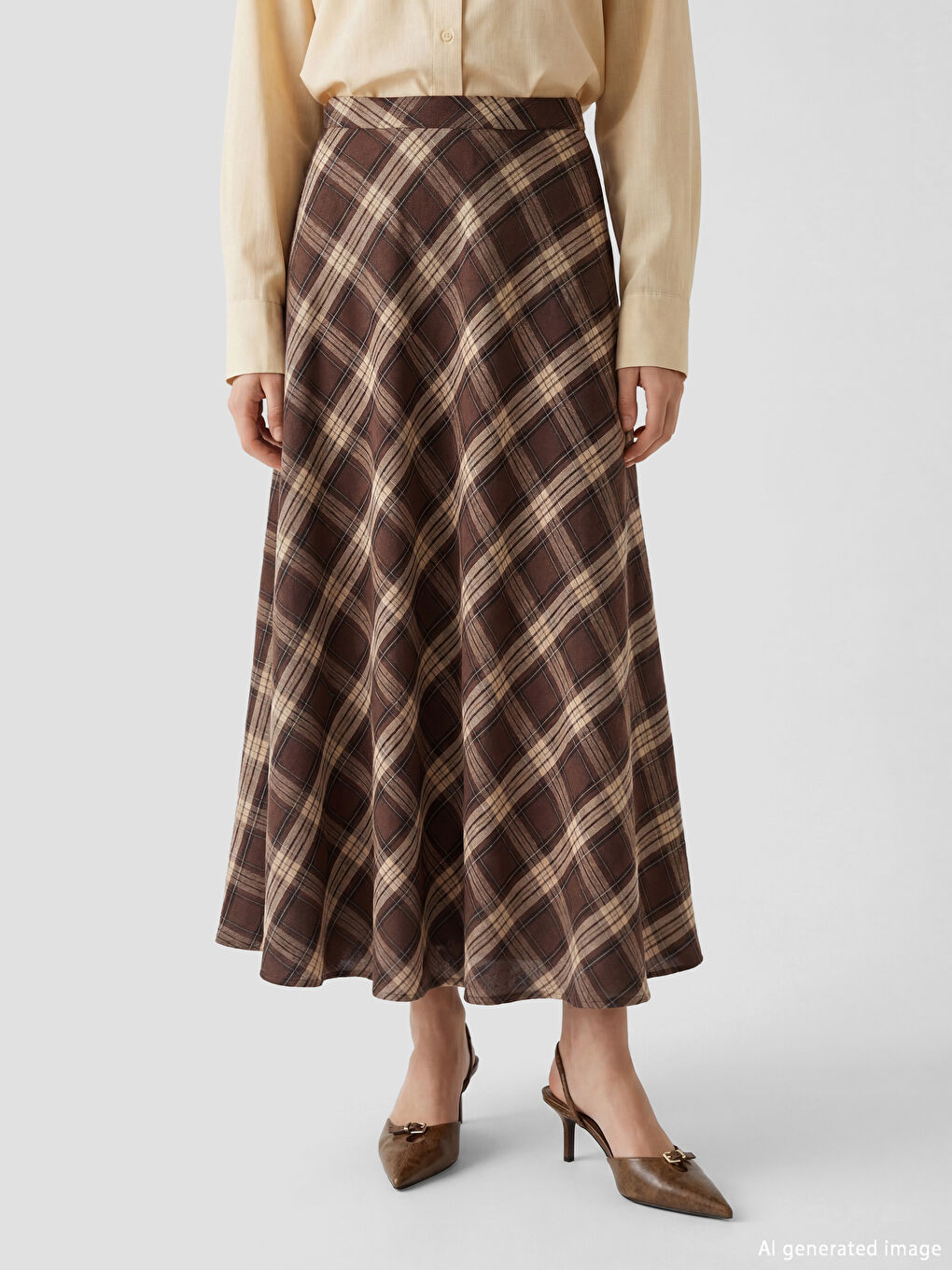 Kahverengi Beli Fermuarlı Ekose A Kesim Etek-1