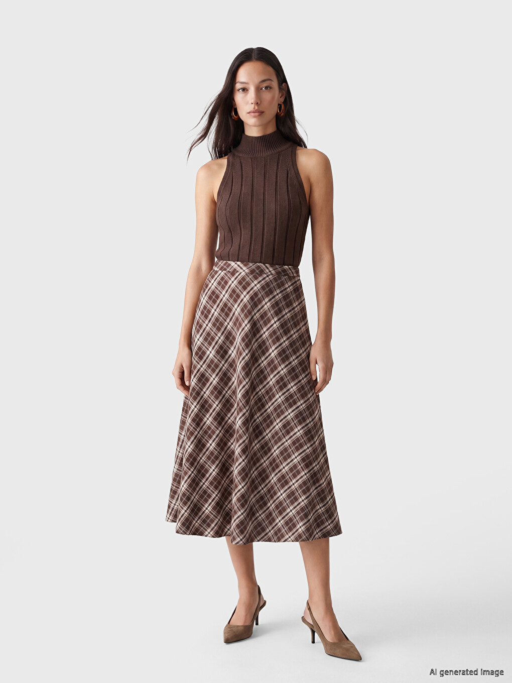 High Waisted Zippered Plaid A-Line Skirt-1