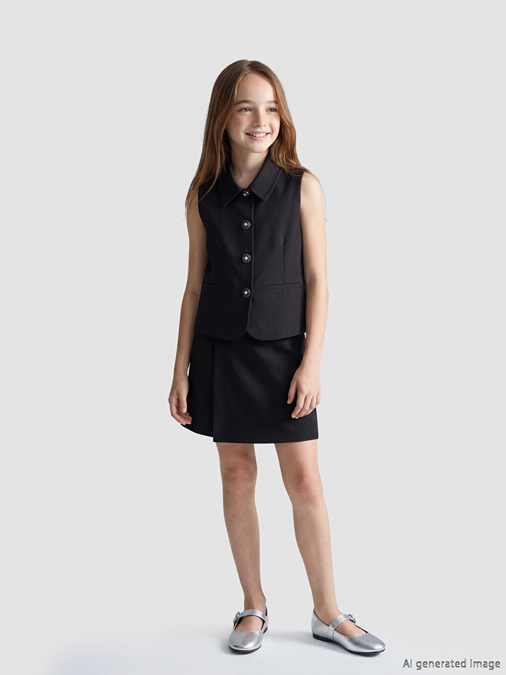 Siyah Kız Çocuk Fiyonk Detaylı Şort Etek-1