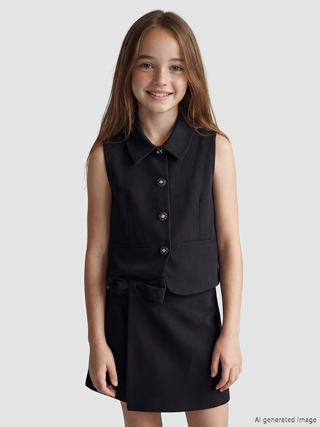 Siyah Kız Çocuk Fiyonk Detaylı Şort Etek