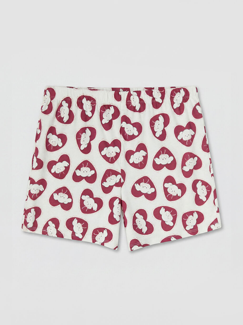 Ekru Bisiklet Yaka Baskılı Kadın Şortlu Pijama Takımı-4