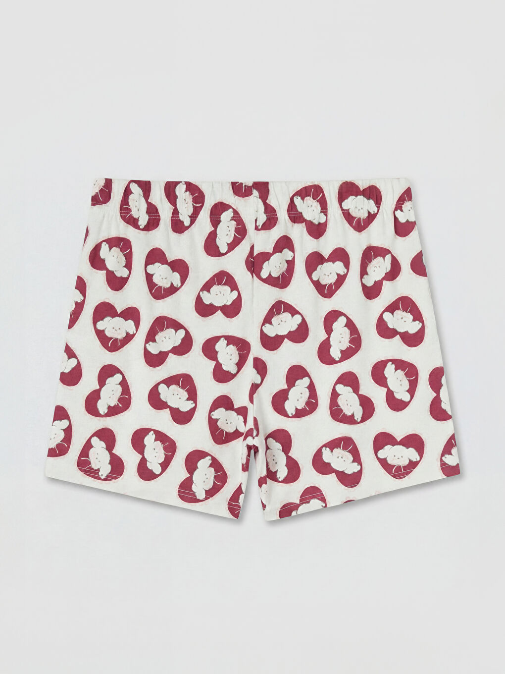 Ekru Bisiklet Yaka Baskılı Kadın Şortlu Pijama Takımı-5