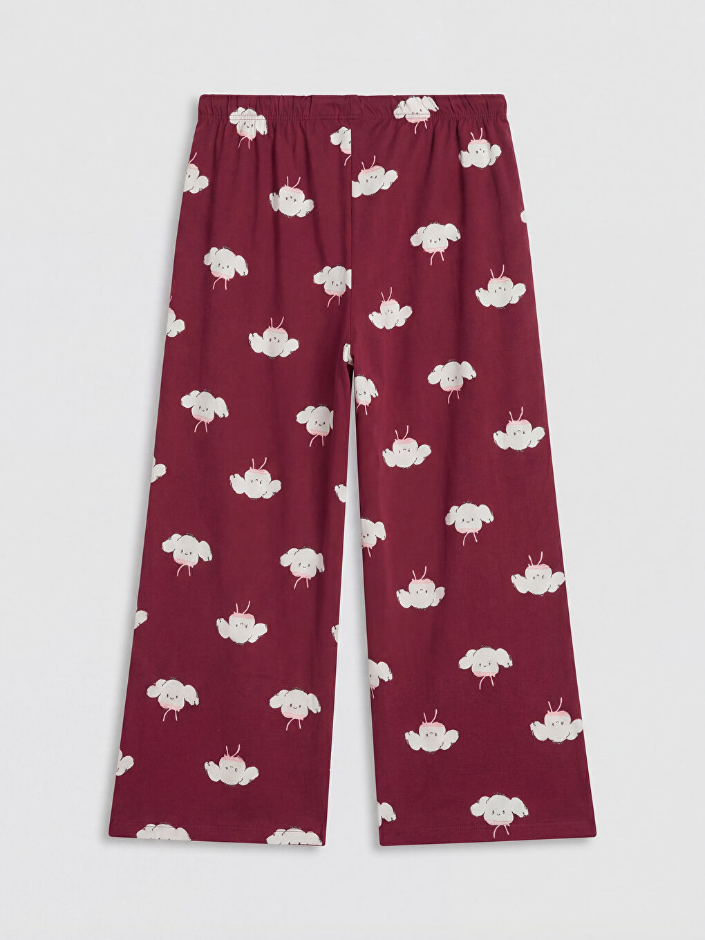 Bordo Bisiklet Yaka Baskılı Kadın Kaprili Pijama Takımı-4