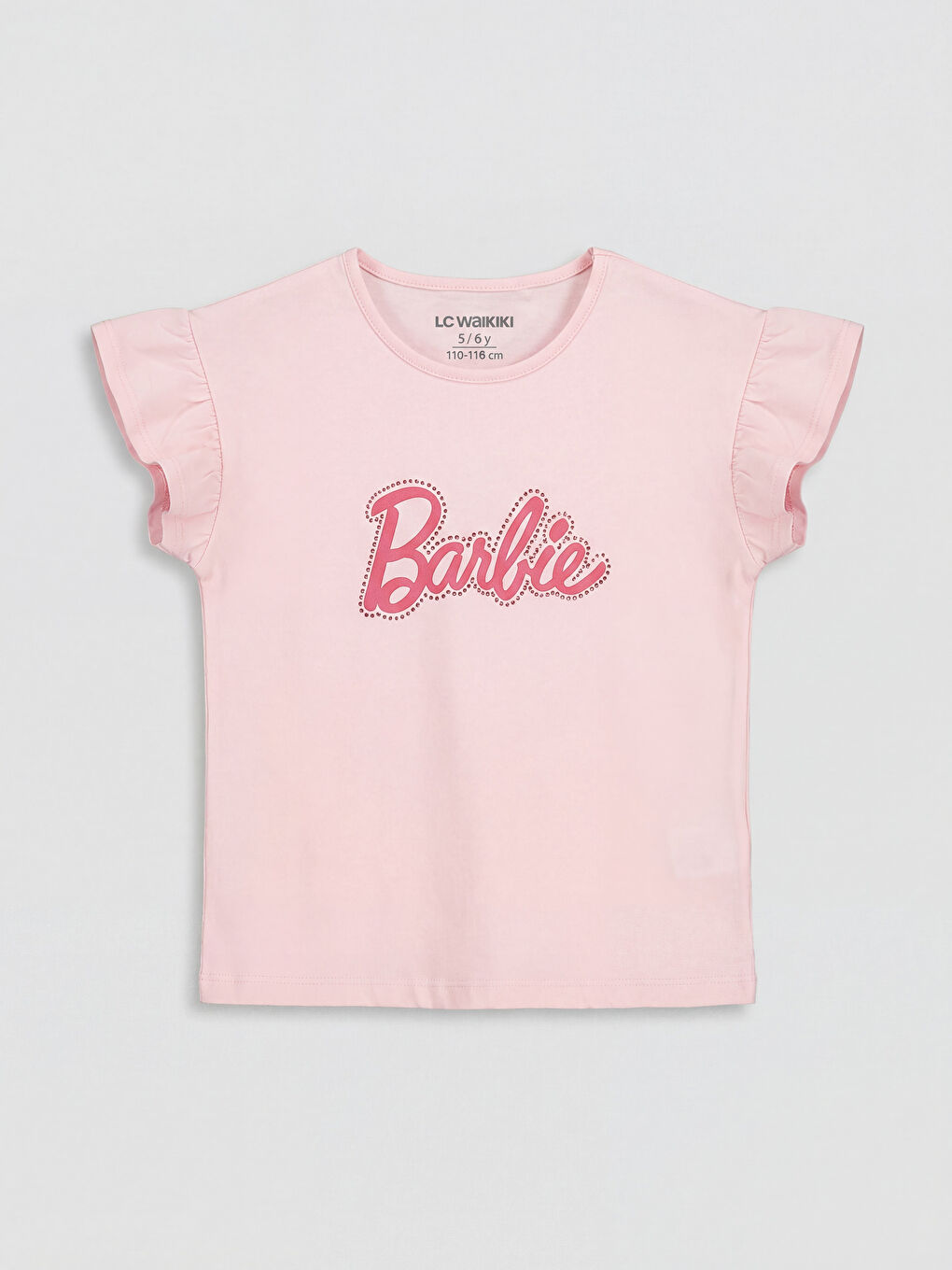 Pembe Bisiklet Yaka Barbie Baskılı Kız Çocuk Tişört