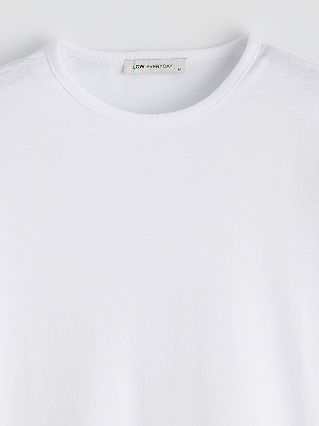 Beyaz Bisiklet Yaka Kadın Tişört-1