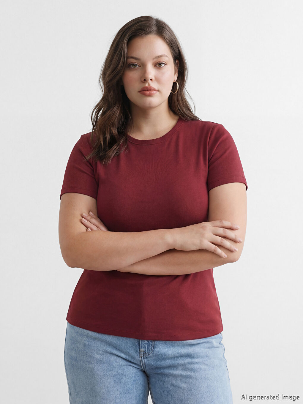 Bordo Bisiklet Yaka Kadın Tişört-1