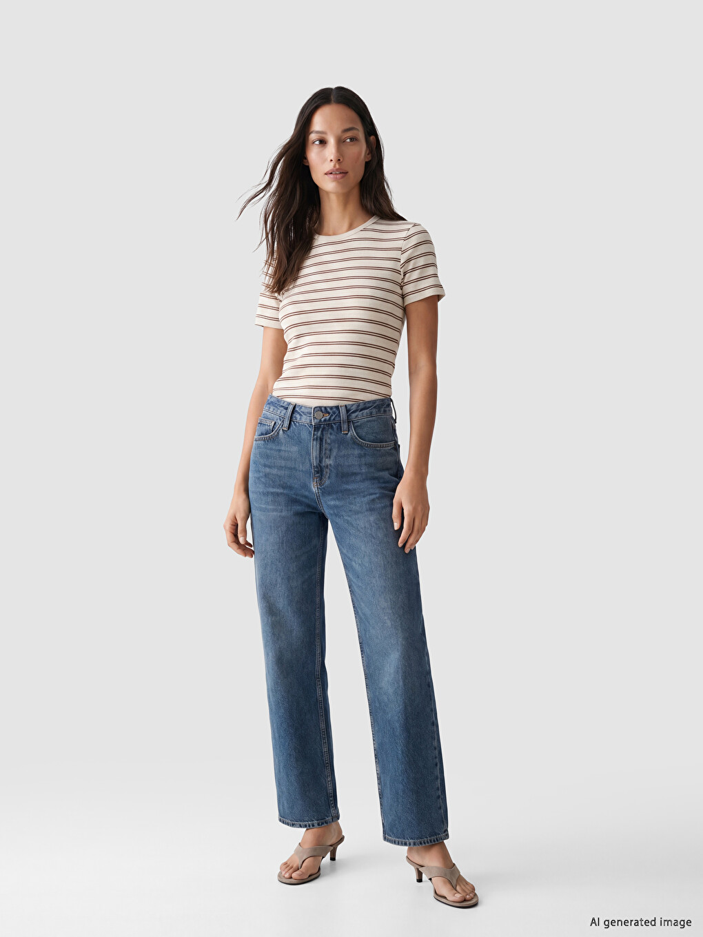 Crew Neck Striped Women's Ribbed T-shirt-1