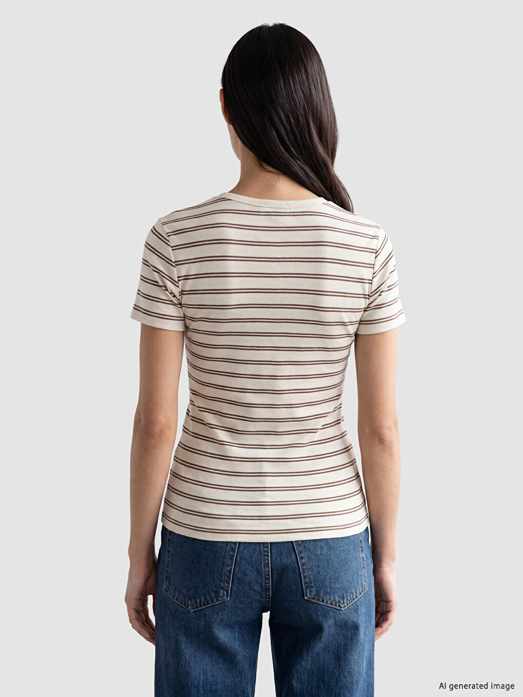 Crew Neck Striped Women's Ribbed T-shirt-2