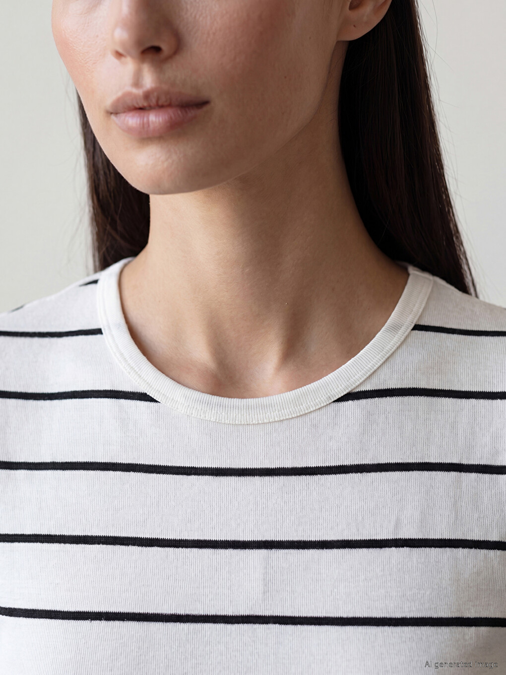 T-shirt me jakë të rrumbullakët, me shirita dhe me brinjë për gra-2