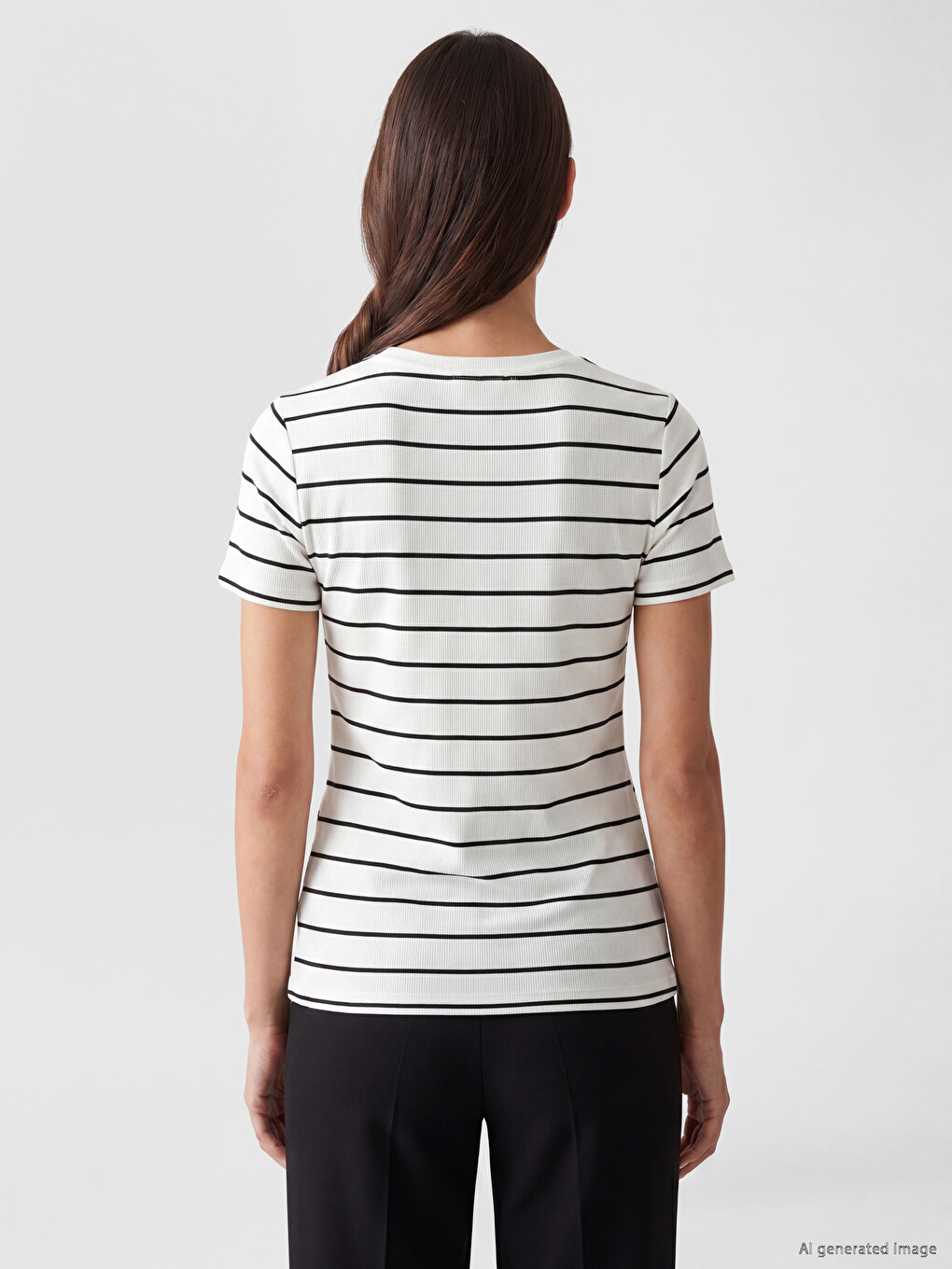 T-shirt me jakë të rrumbullakët, me shirita dhe me brinjë për gra-3