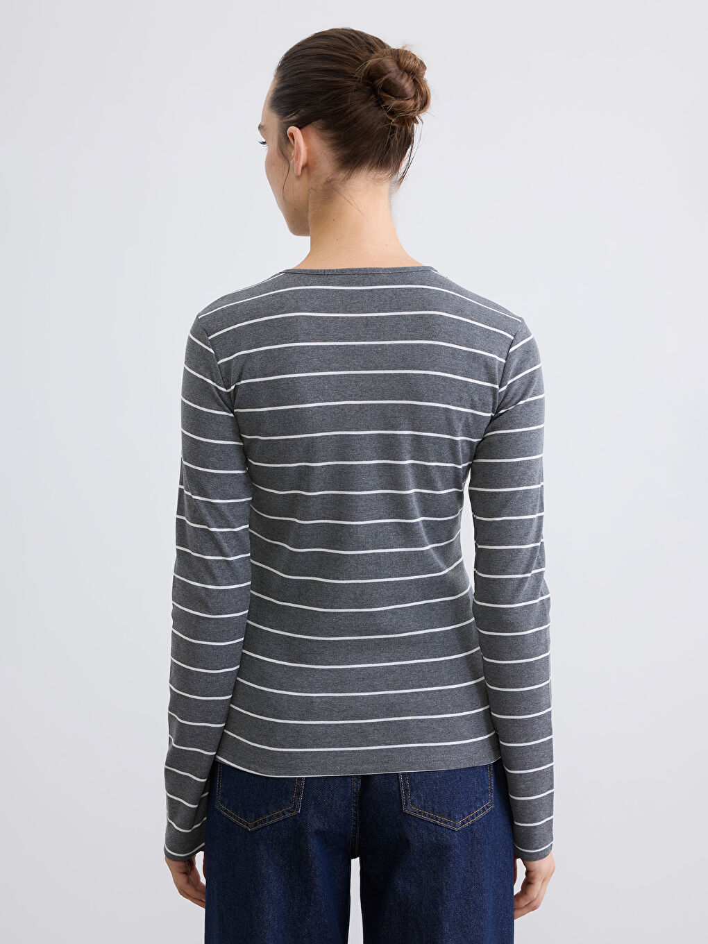 Antrasit Bisiklet Yaka Çizgili Kadın Body-3