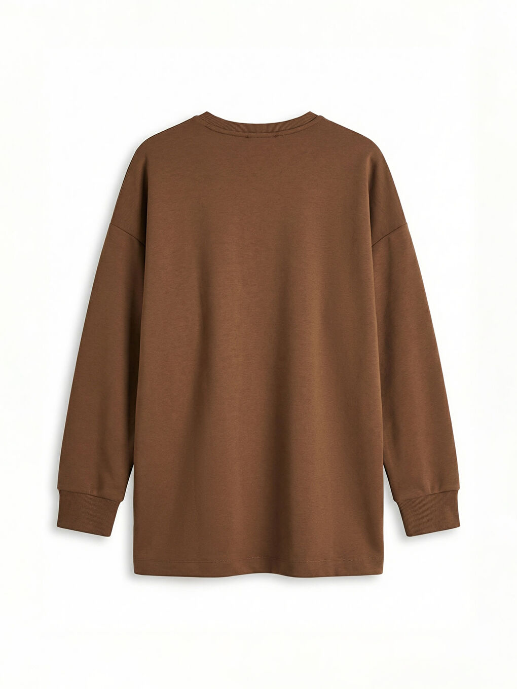 Kahverengi Baskılı Soft Touch Oversize Kadın Sweatshirt Tunik-1
