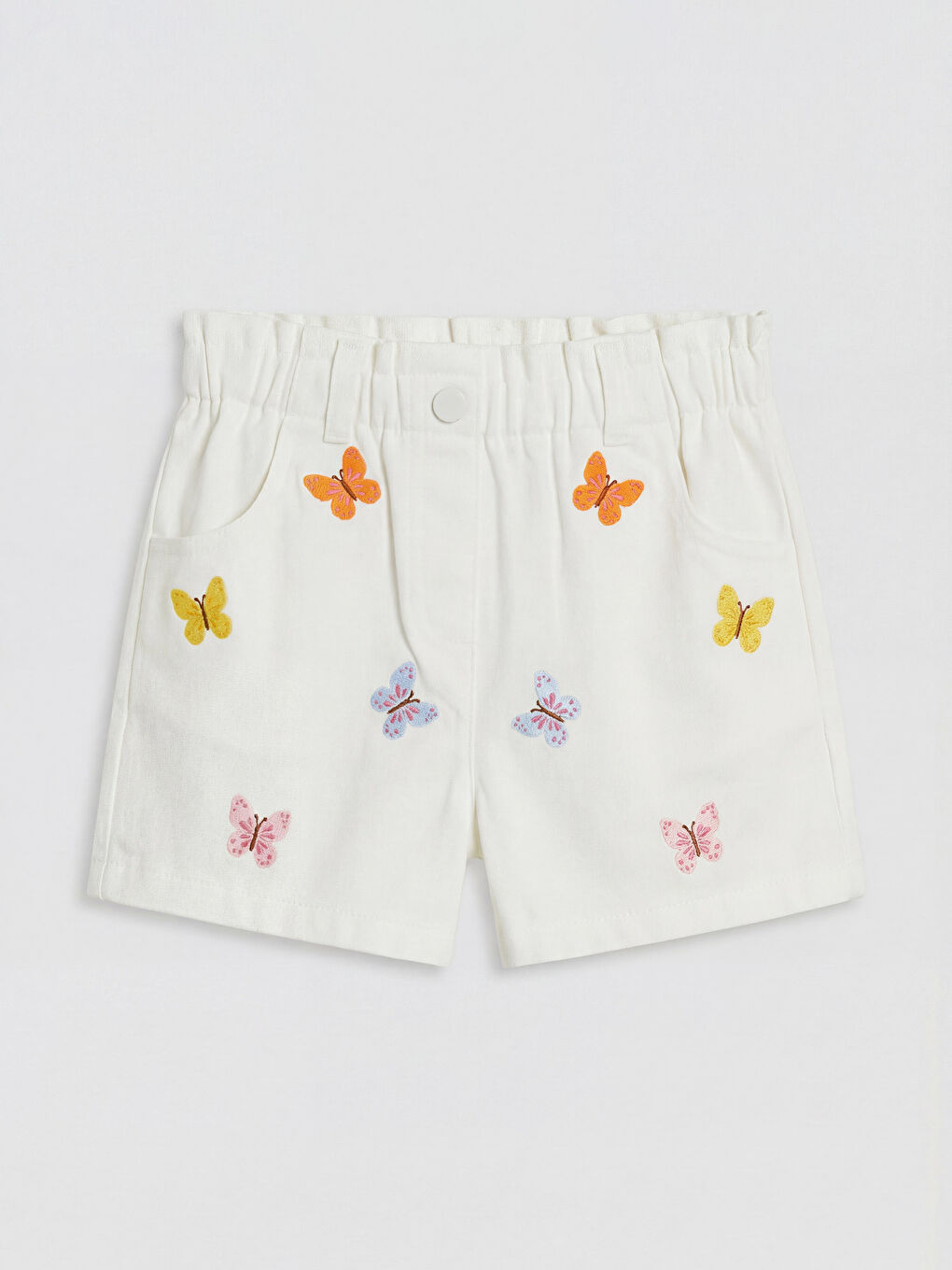 Ekru Ayarlanabilir Lastikli Kız Çocuk Şort-0