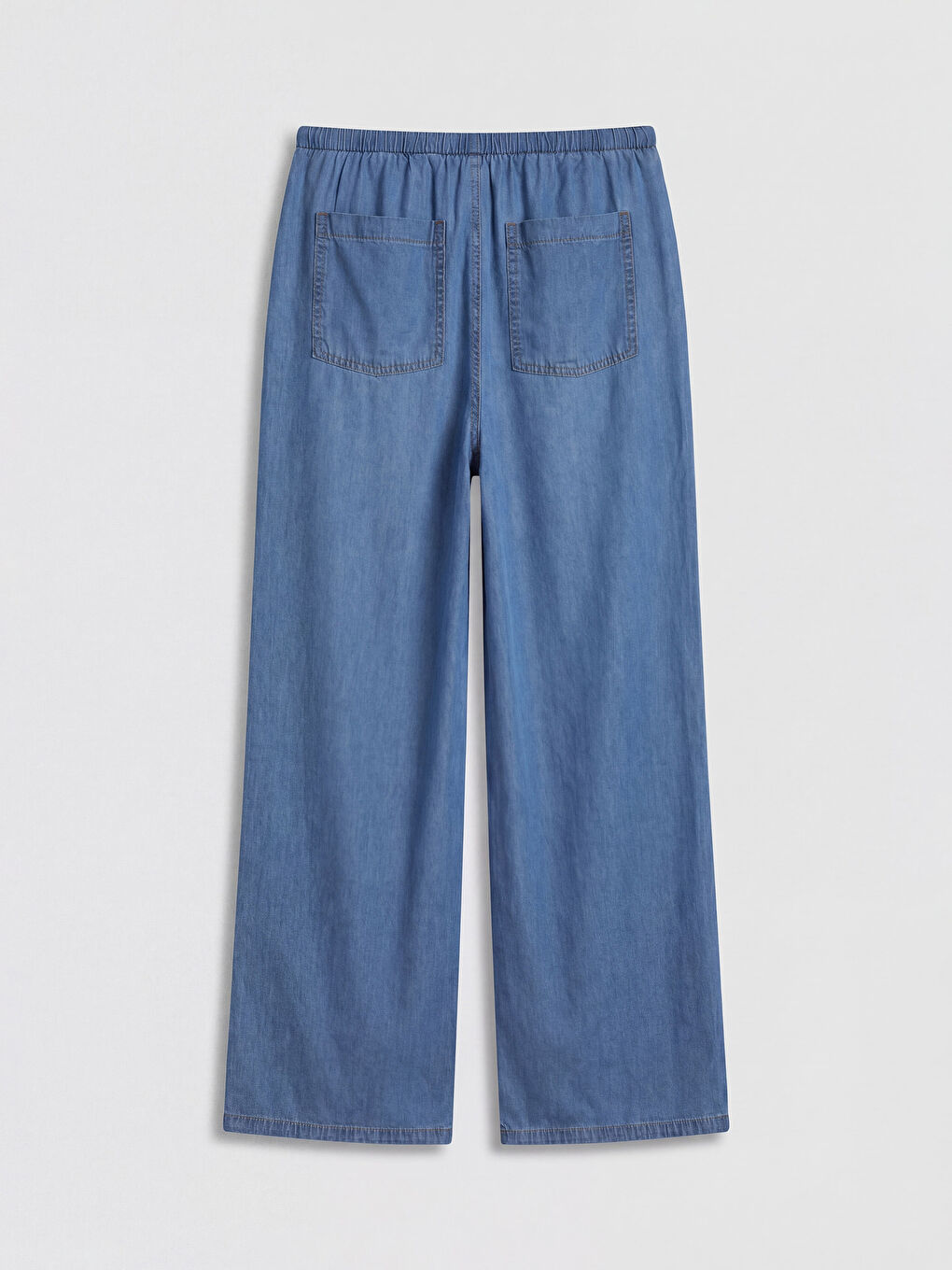 İndigo Beli Lastikli Wideleg Kadın Jean Pantolon-1