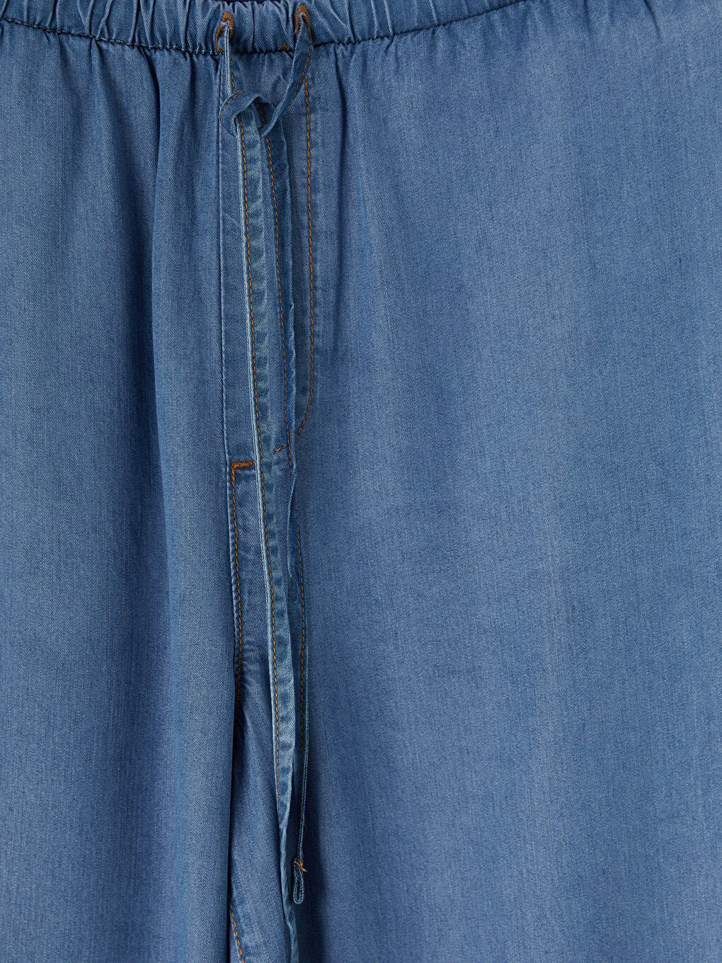 İndigo Beli Lastikli Wideleg Kadın Jean Pantolon-2