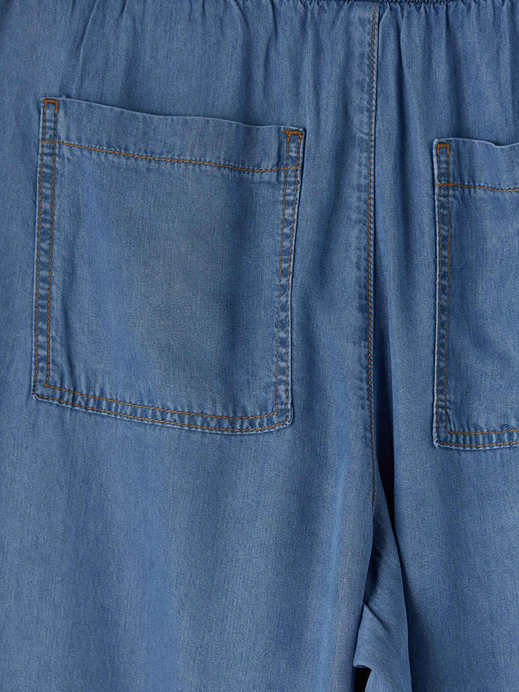 İndigo Beli Lastikli Wideleg Kadın Jean Pantolon-3