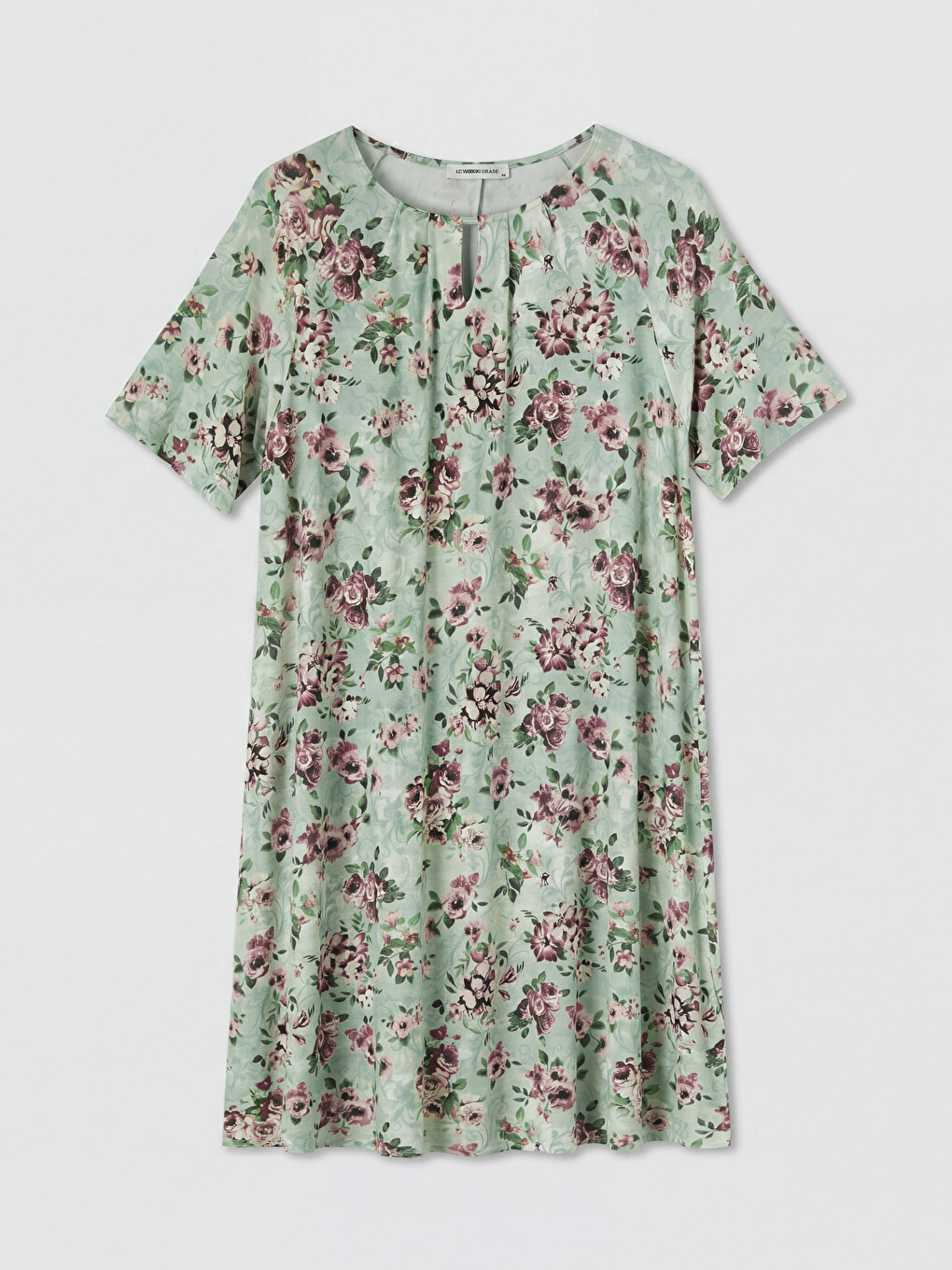 Crew Neck Floral A-line Dress-4