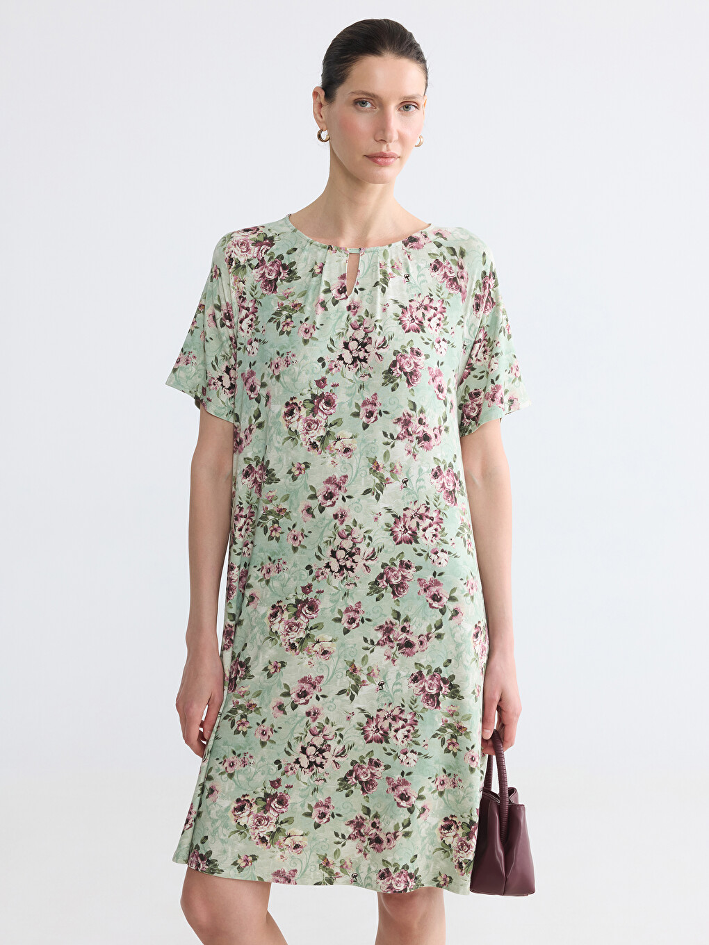 Crew Neck Floral A-line Dress
