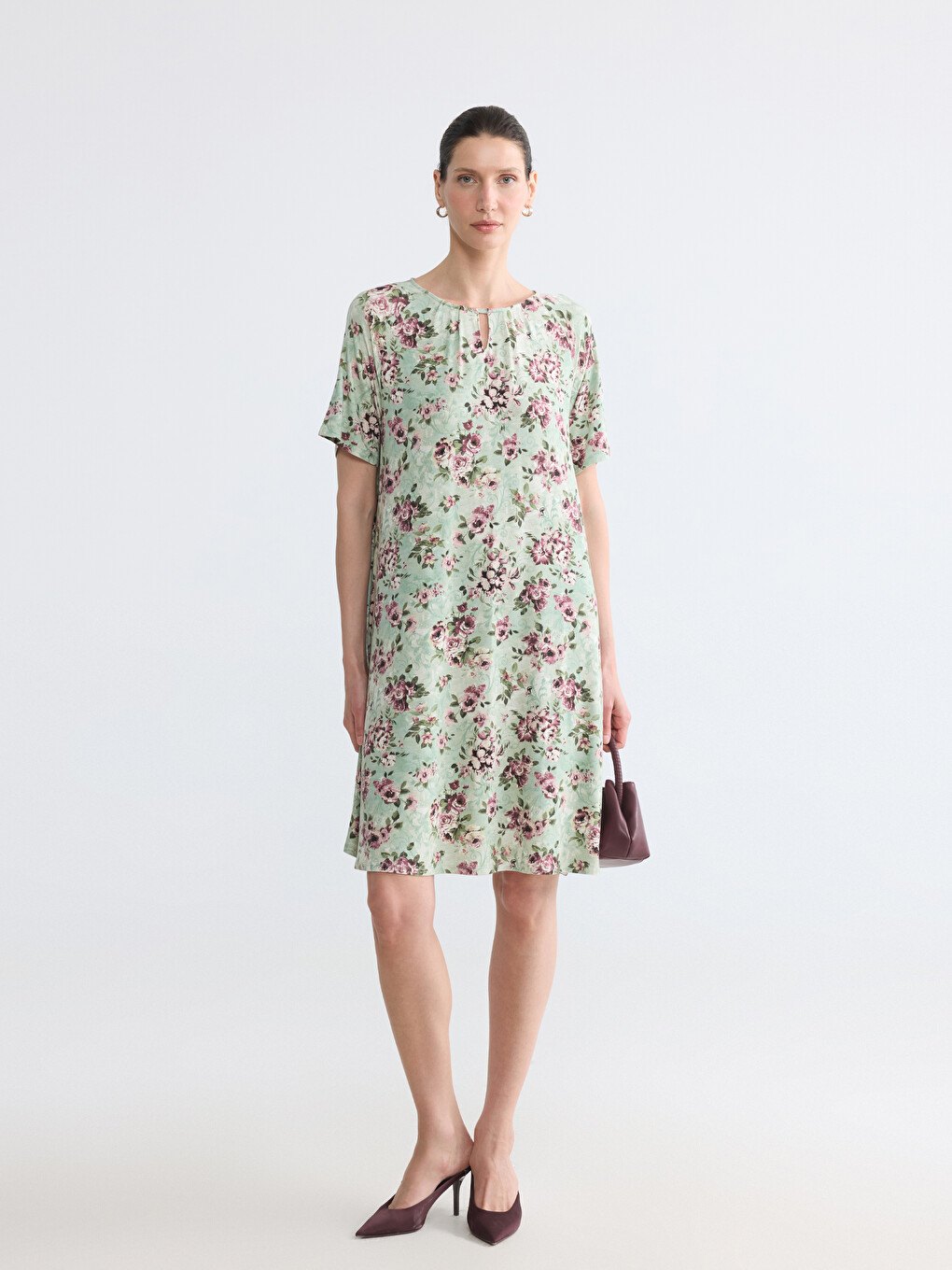 Crew Neck Floral A-line Dress-1