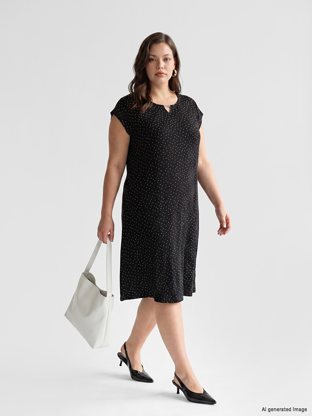 Crew Neck Polka Dot A Form Dress-1