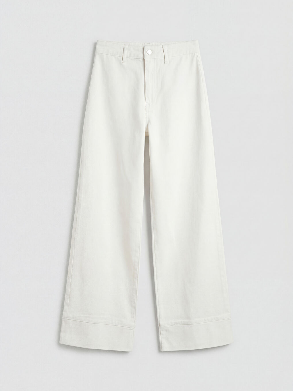 Ekru Yüksek Bel Wideleg Kadın Jean Pantolon