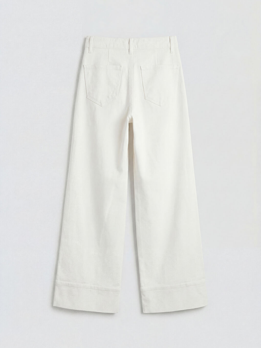 Ekru Yüksek Bel Wideleg Kadın Jean Pantolon-1