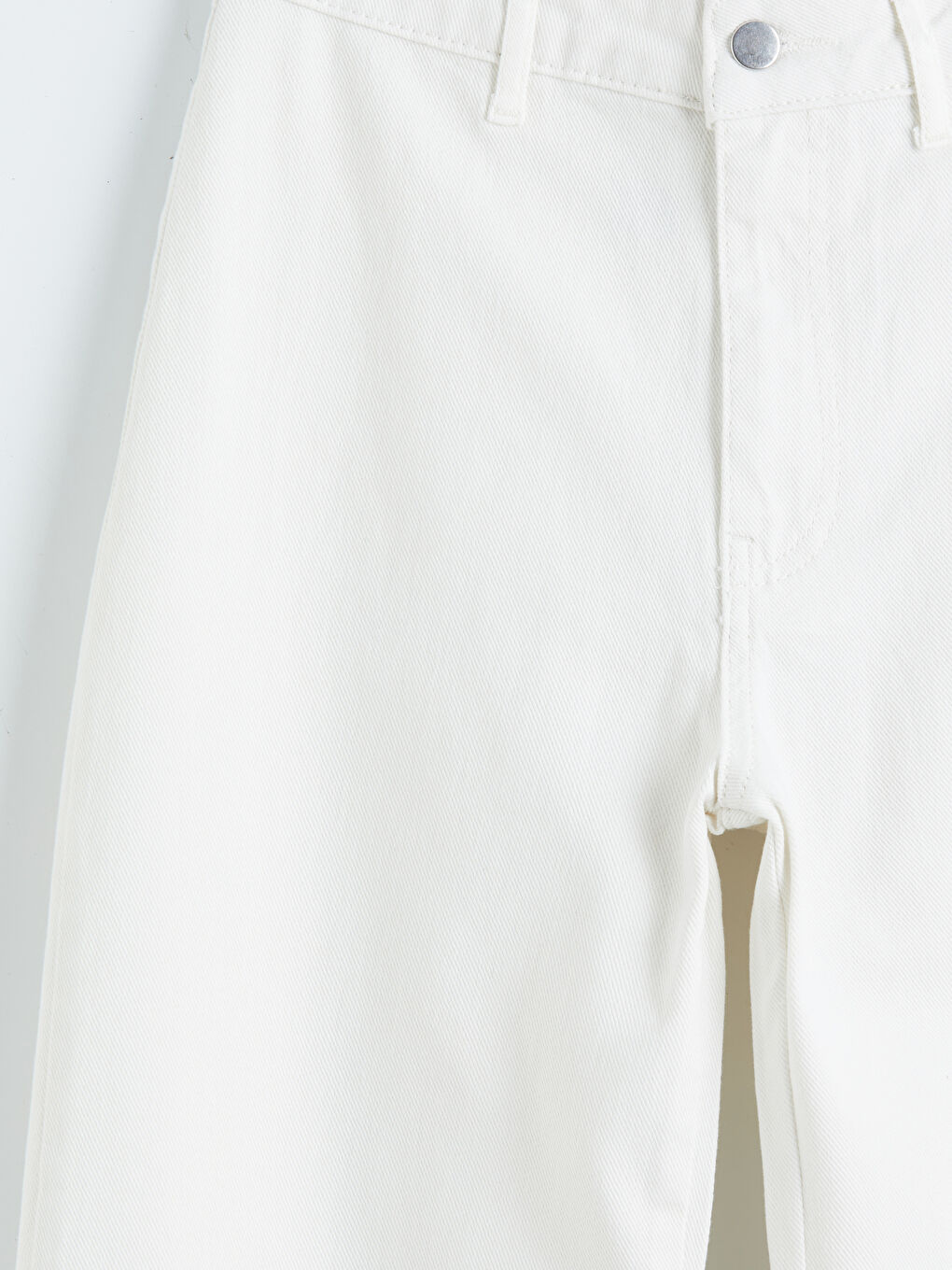 Ekru Yüksek Bel Wideleg Kadın Jean Pantolon-2