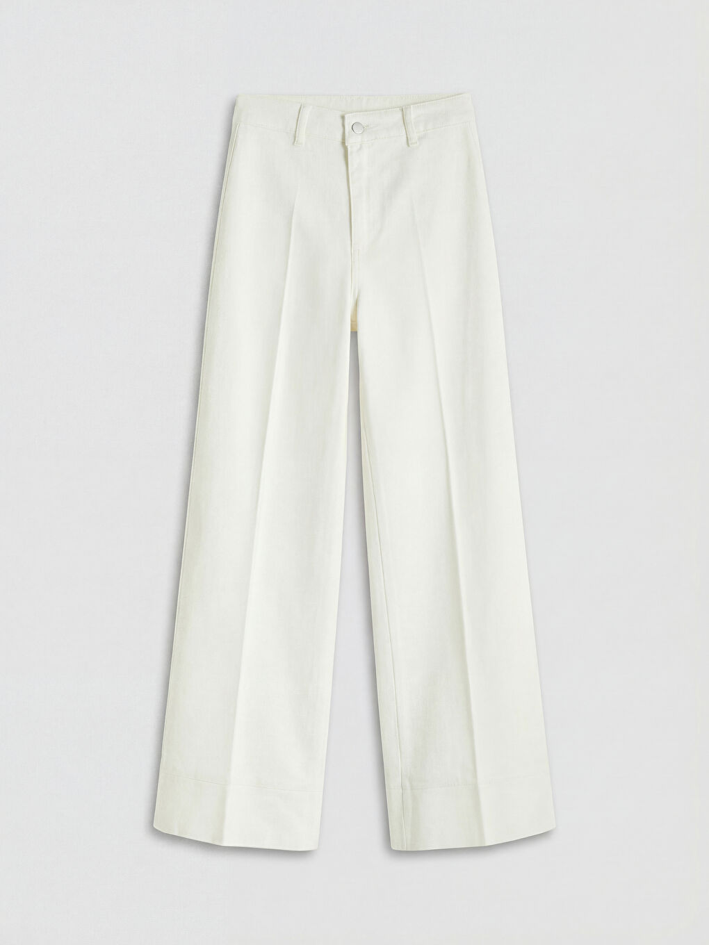 Ekru Yüksek Bel Wideleg Kadın Jean Pantolon-4