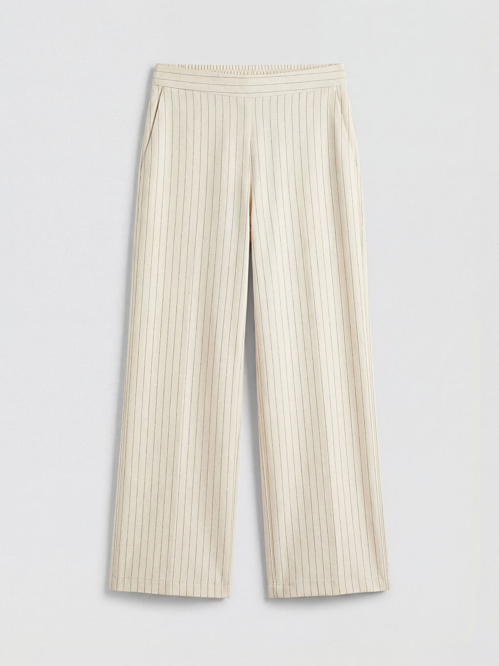 Siyah Beli Lastikli Çizgili Keten Karışımlı Kadın Pantolon-3