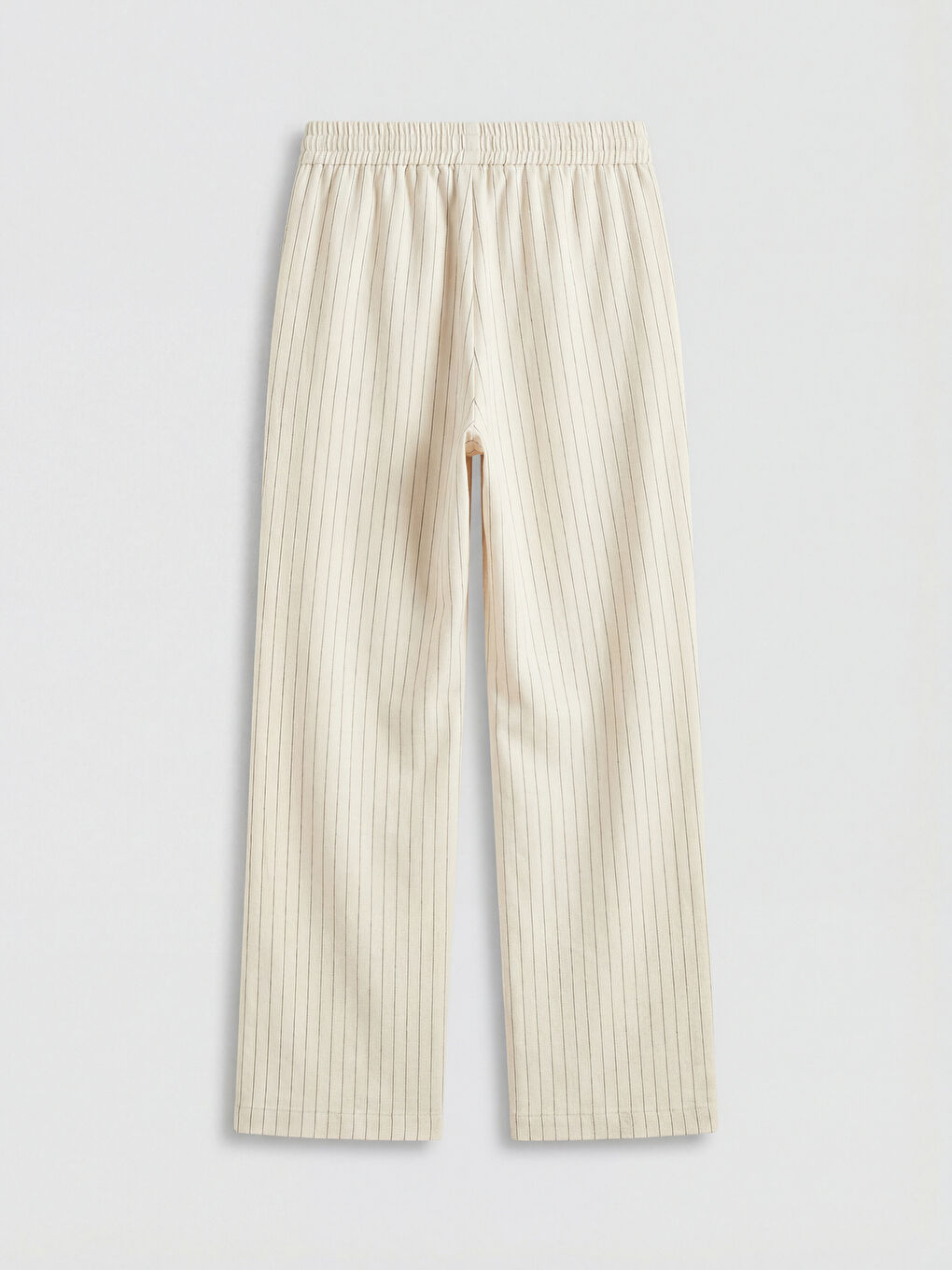 Siyah Beli Lastikli Çizgili Keten Karışımlı Kadın Pantolon-4