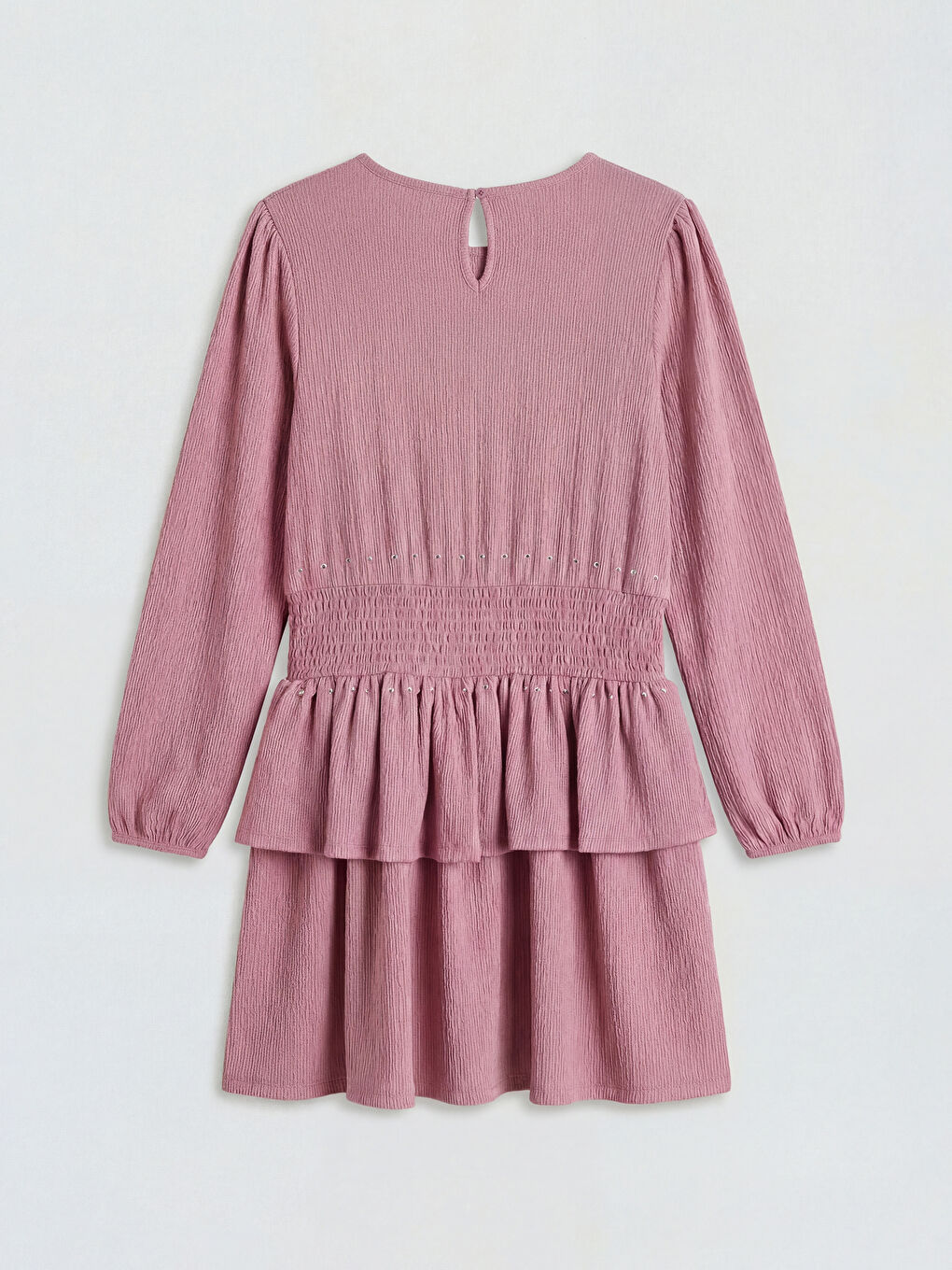 Lila Bisiklet Yaka Fırfırlı Taş Detaylı Kız Çocuk Elbise-1