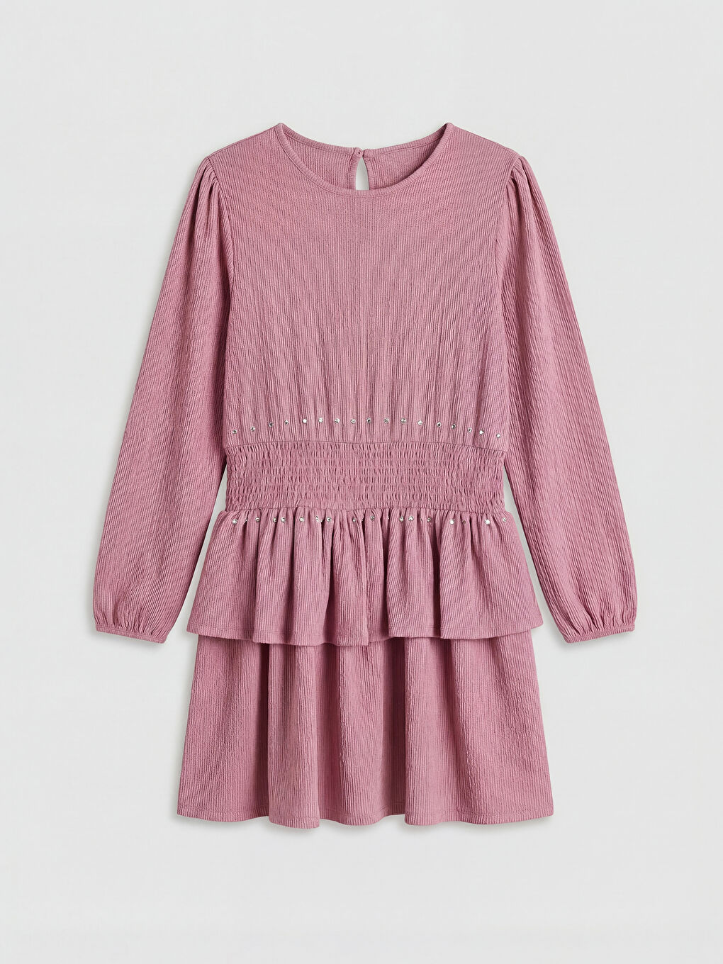 Crew Neck Frilled Stone Detailed Girls' Dress-1