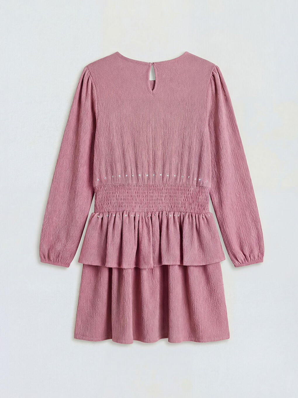 Crew Neck Frilled Stone Detailed Girls' Dress-2