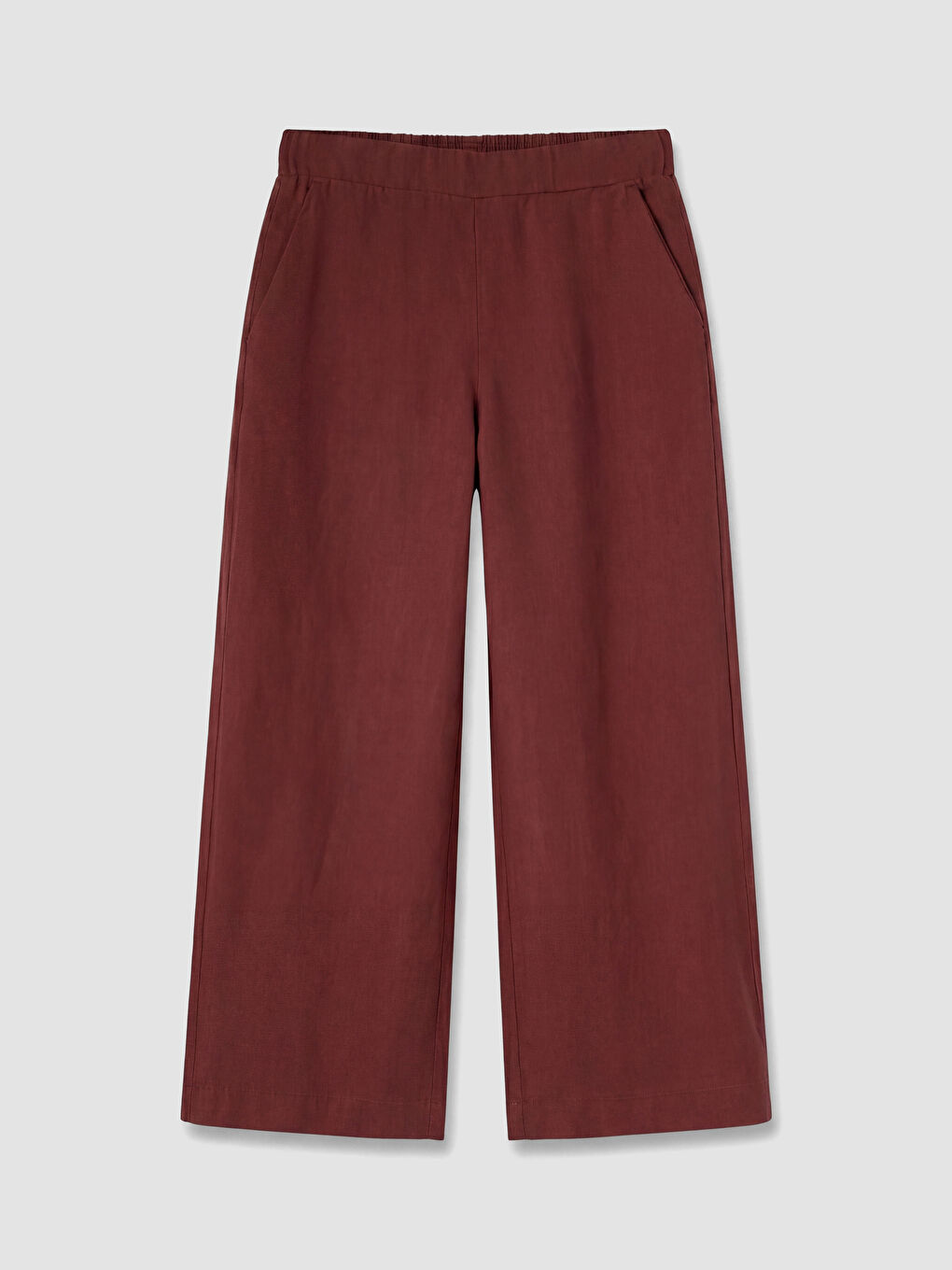 Bordo Beli Lastikli Kadın Keten Pantolon