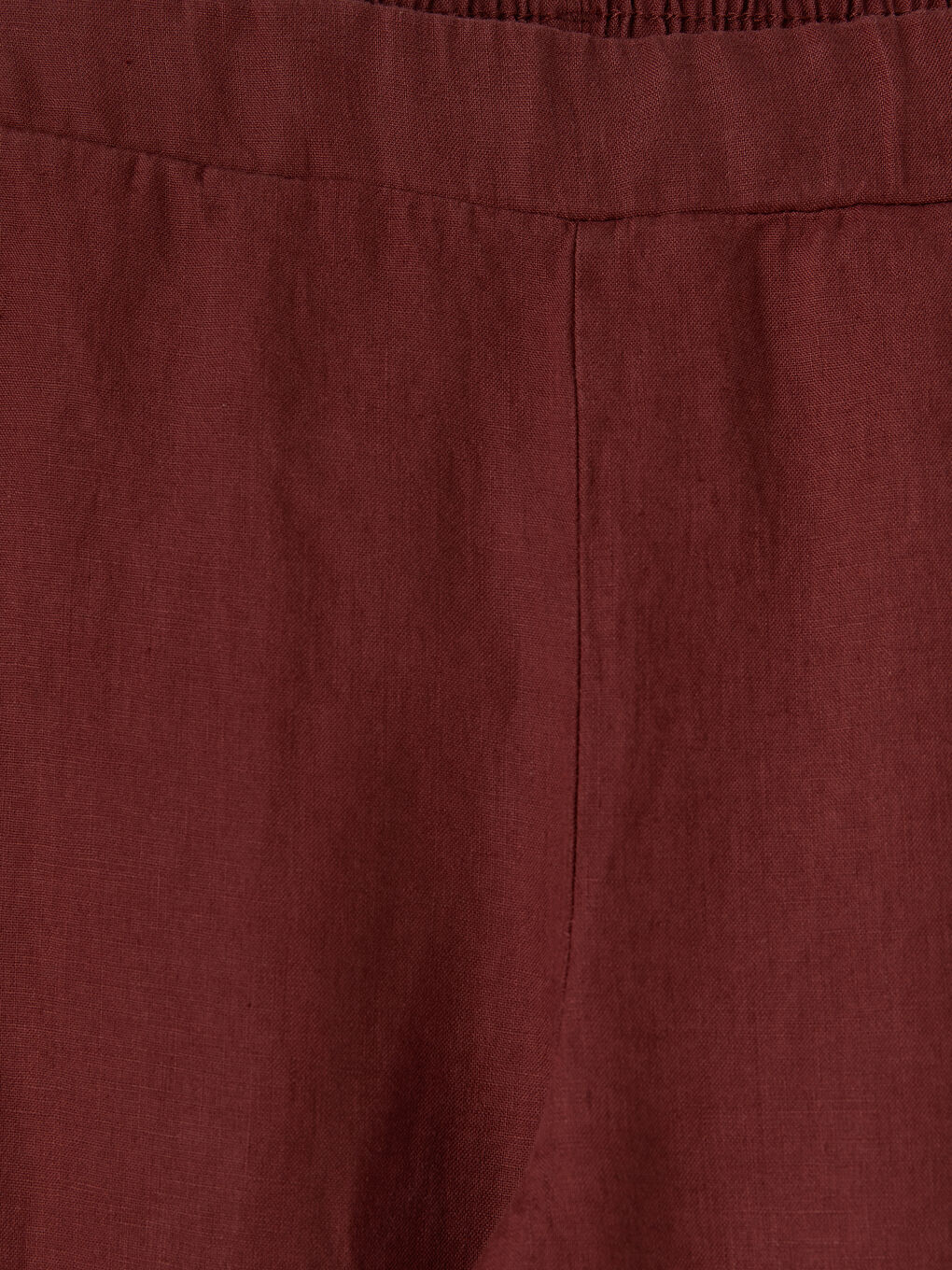 Bordo Beli Lastikli Kadın Keten Pantolon-1