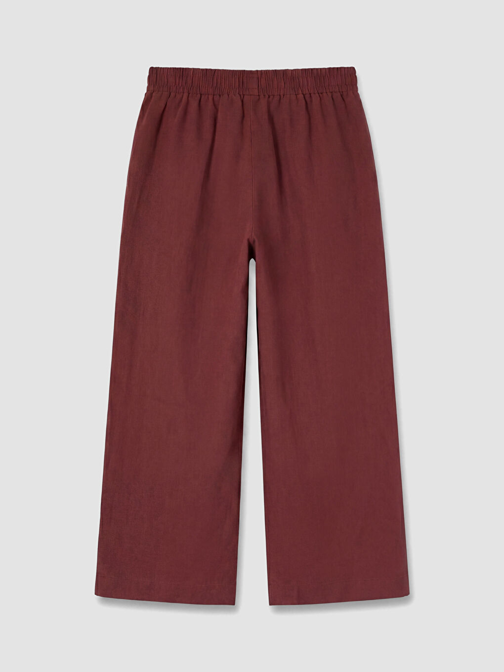 Bordo Beli Lastikli Kadın Keten Pantolon-2