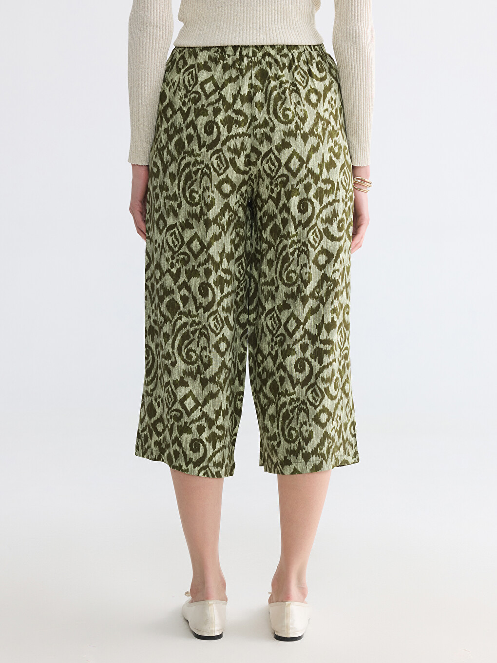 Elastische Taille Gemusterte Damen Caprihose-3
