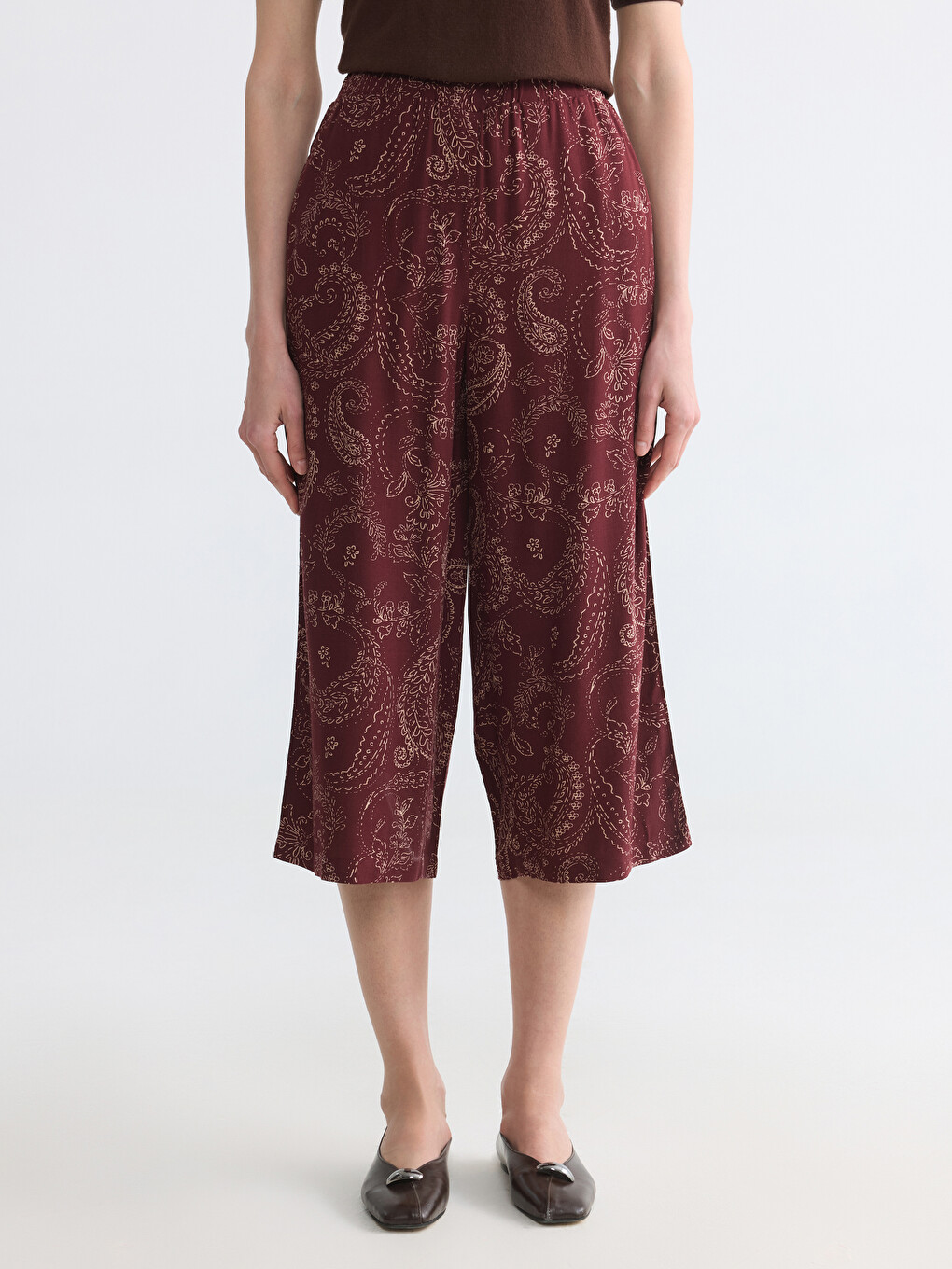 Elastische Taille Gemusterte Damen Caprihose-1