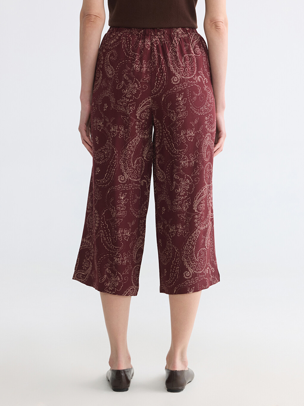 Elastische Taille Gemusterte Damen Caprihose-3