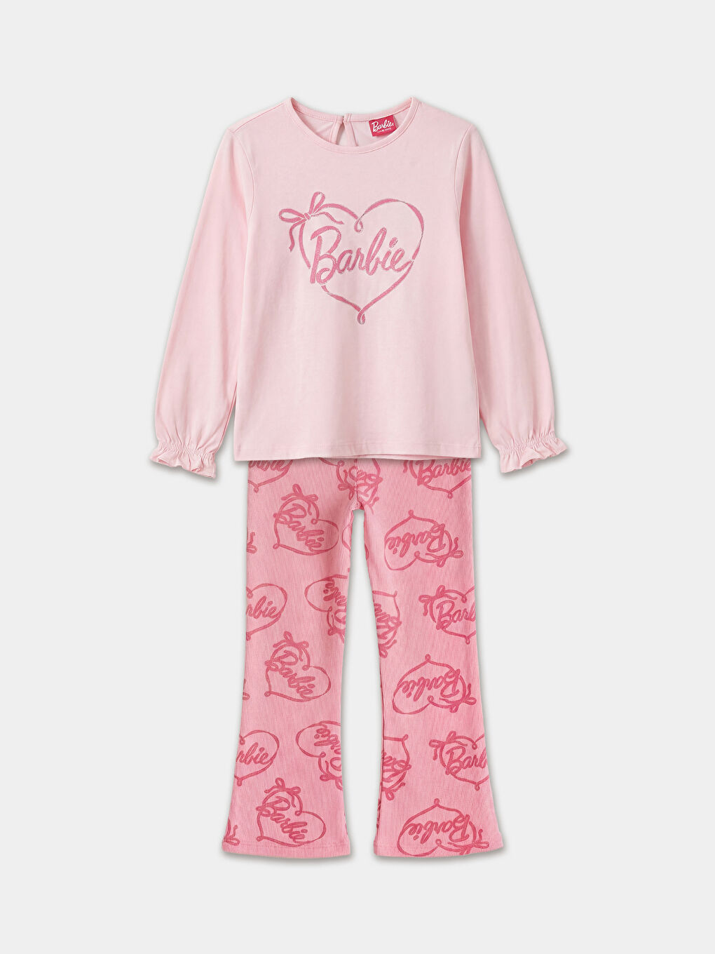 Pembe Bisiklet Yaka Barbie Baskılı Kız Çocuk Tişört ve Tayt