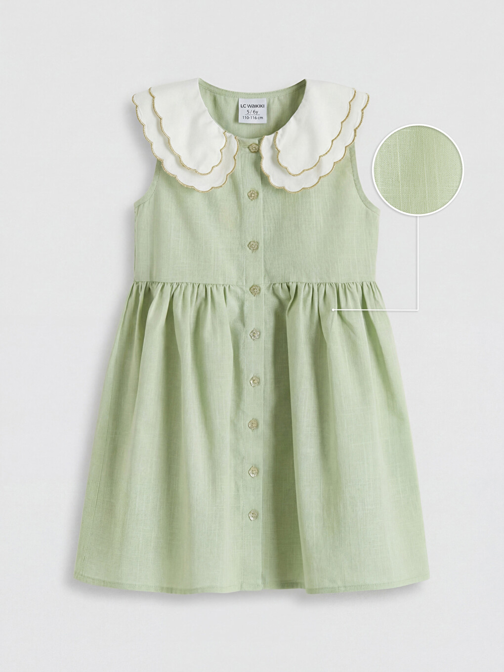 Mädchenkleid mit Peter-Pan-Kragen in Leinenoptik