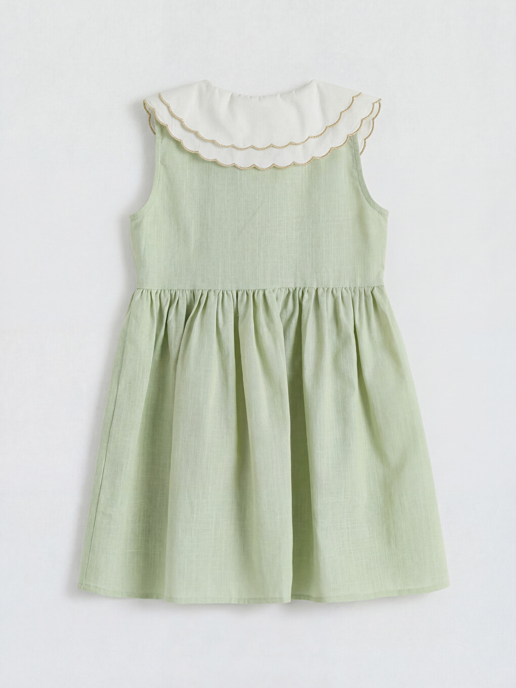 Mädchenkleid mit Peter-Pan-Kragen in Leinenoptik-1