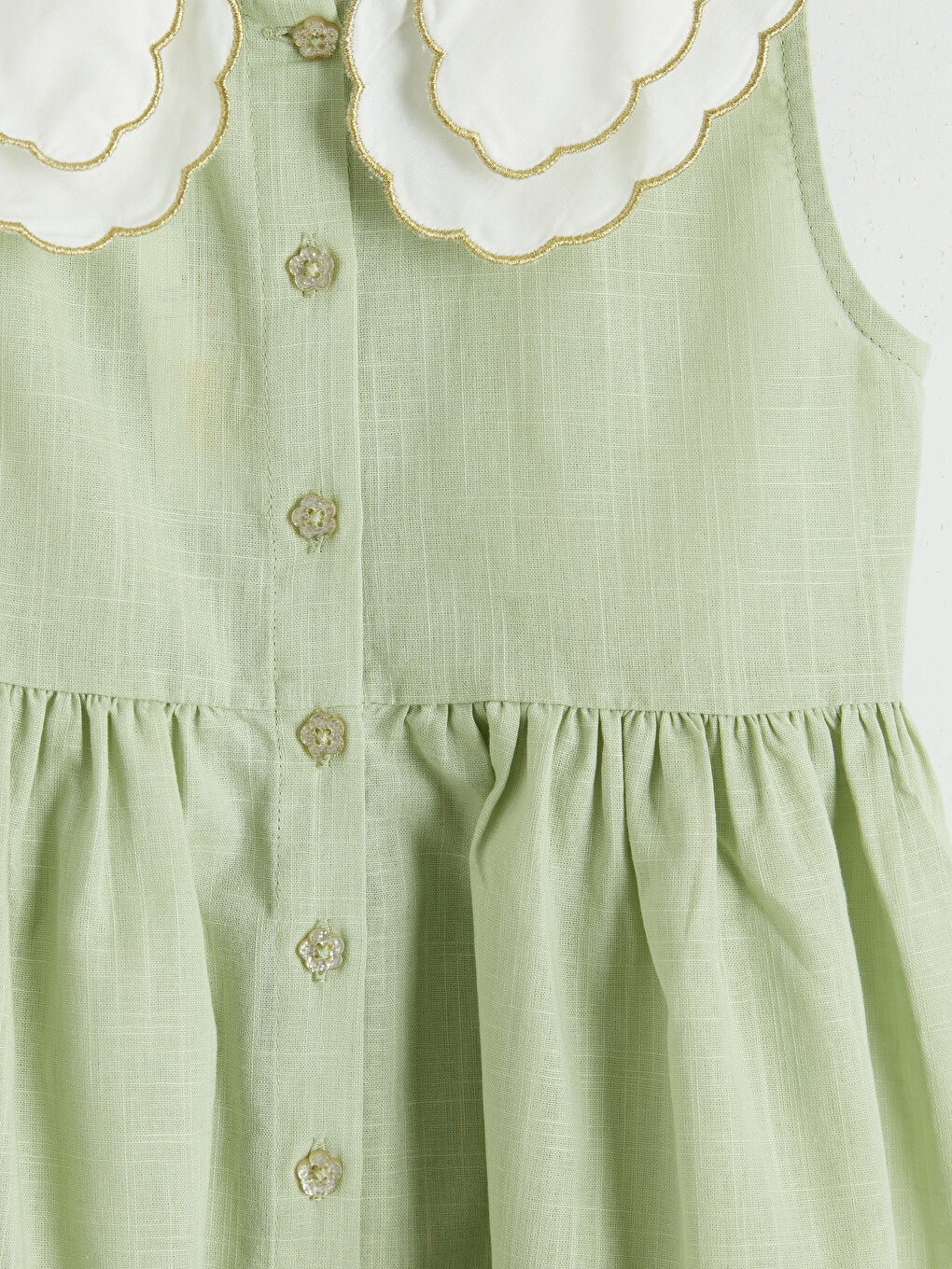 Mädchenkleid mit Peter-Pan-Kragen in Leinenoptik-2