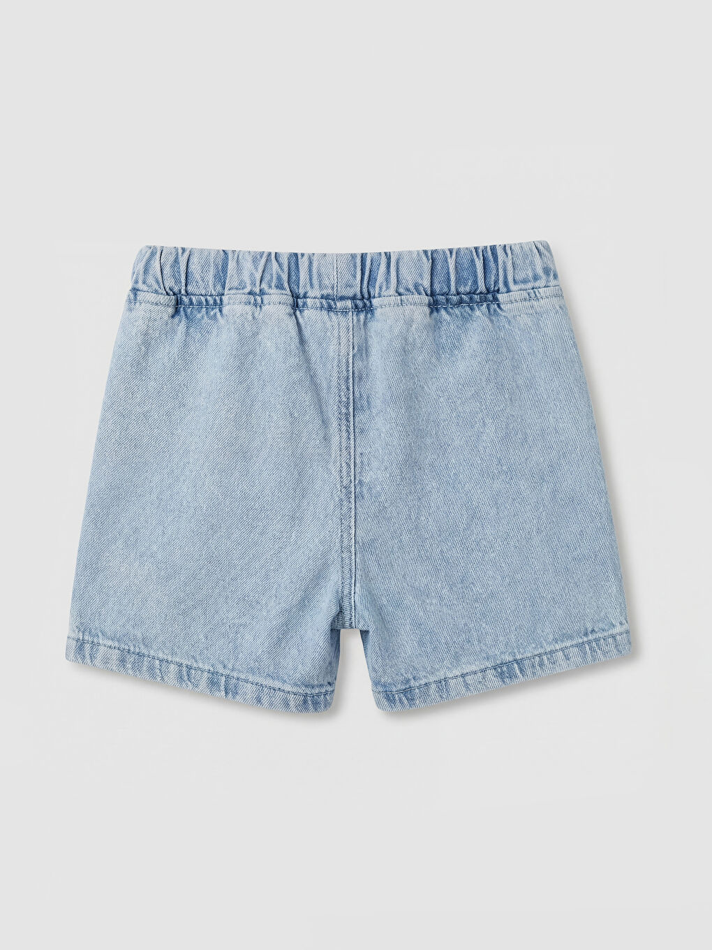 Mavi Beli Lastikli Nakışlı Kız Çocuk Jean Şort-1