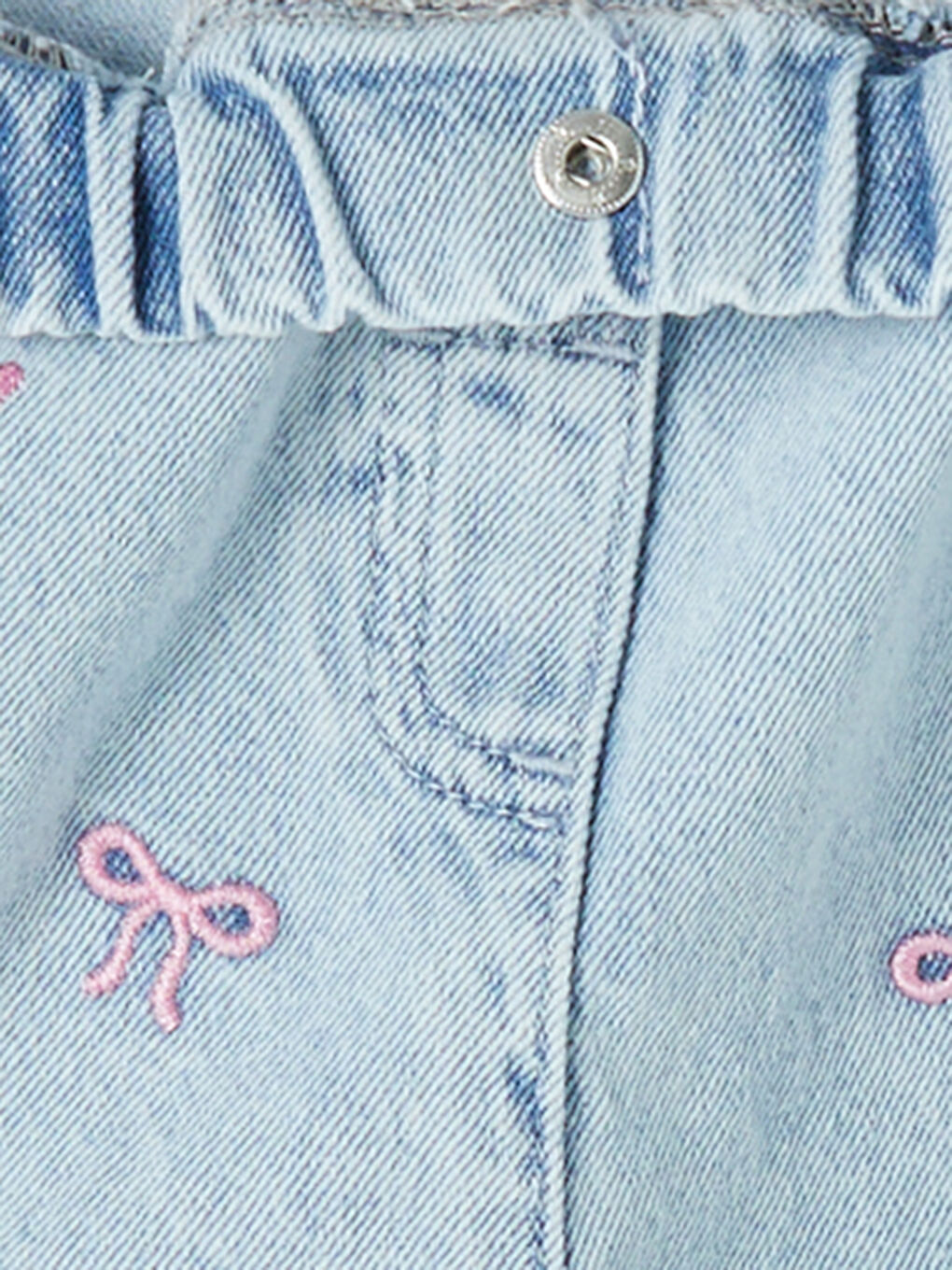 Mavi Beli Lastikli Nakışlı Kız Çocuk Jean Şort-2