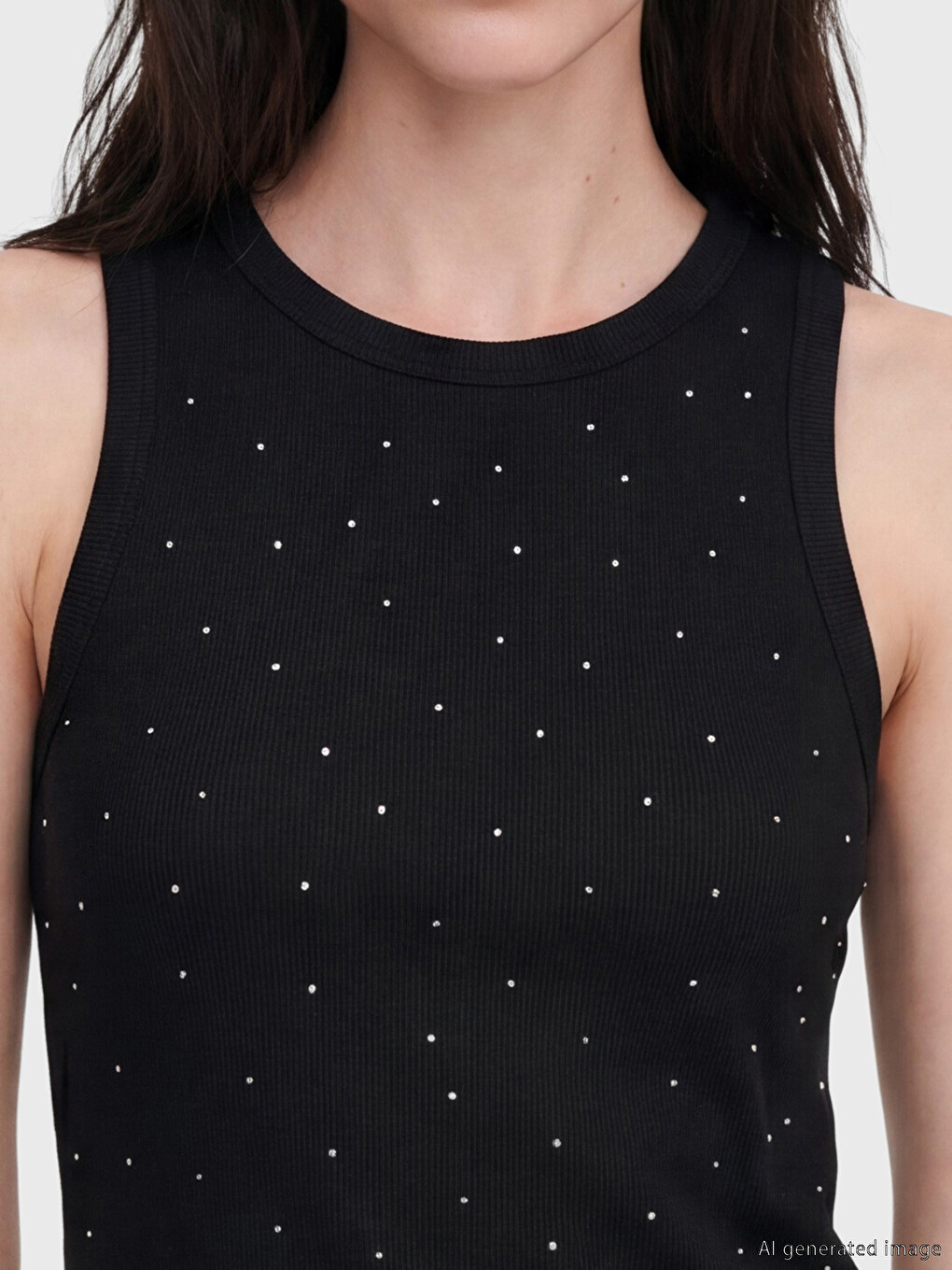Crew Neck Rhinestone Embellished Women's Tank Top-2