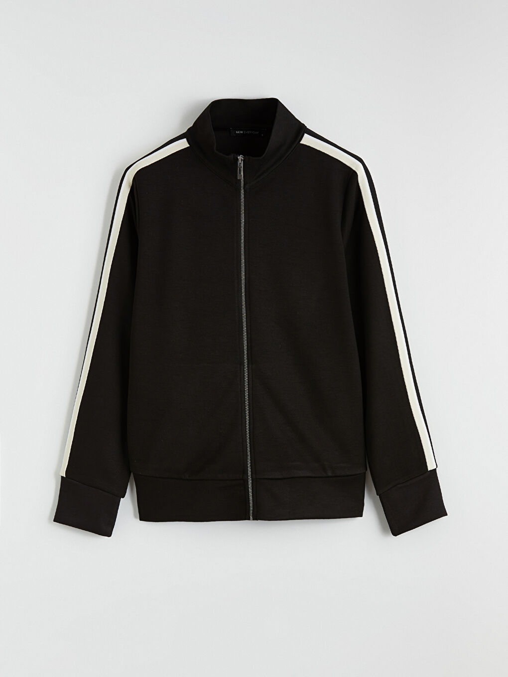 Siyah Dik Yaka Soft Touch Kadın Fermuarlı Sweatshirt