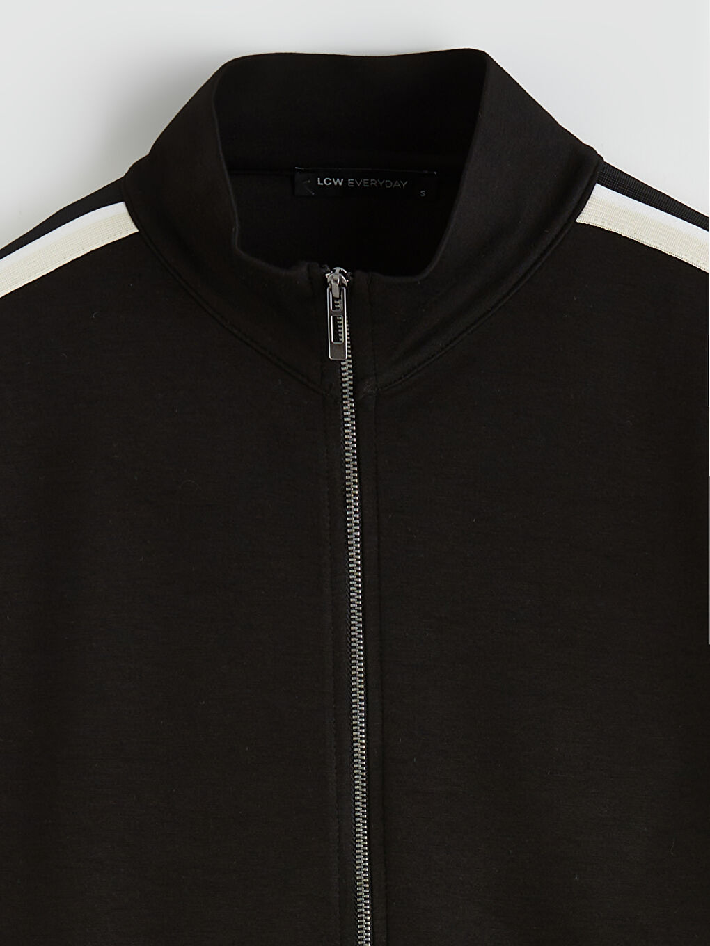 Siyah Dik Yaka Soft Touch Kadın Fermuarlı Sweatshirt-1