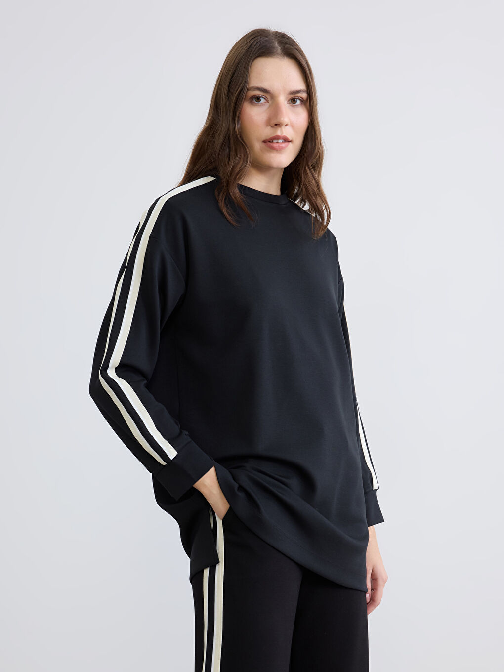 Crew Neck Oversize Women's Sweatshirt Tunic