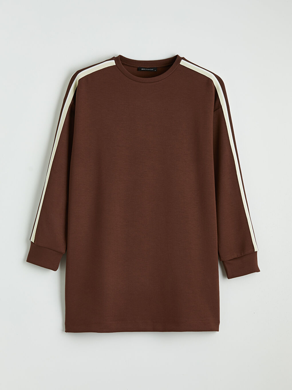 Kahverengi Bisiklet Yaka Oversize Kadın Sweatshirt Tunik